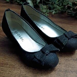 Sparkly 🖤 Girls George Black Low Heels with Bow Detail Size 12